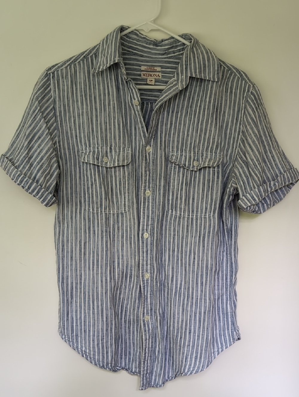 Blue & White Watercolor Stripe Camp Shirt